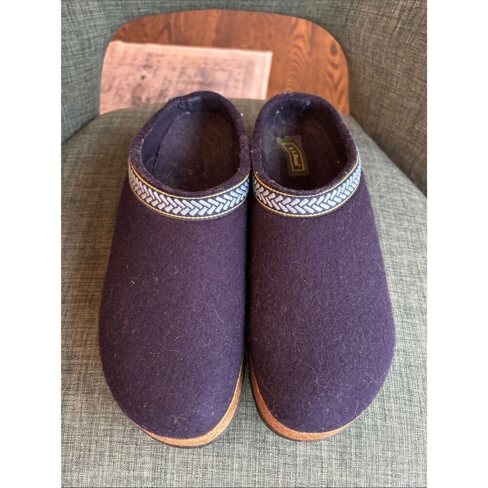 L.L. Bean women’s wool slipper clogs Navy Slip-On house shoes size 11 Warm cozy - Picture 4 of 12